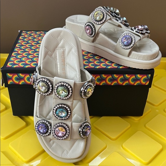 Kurt Geiger Shoes - Kurt Geiger White Jeweled Slide Sandals size 7